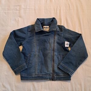 Oshkosh girls size size 6 stretch fabric jean jacket, zipper on an angle, New